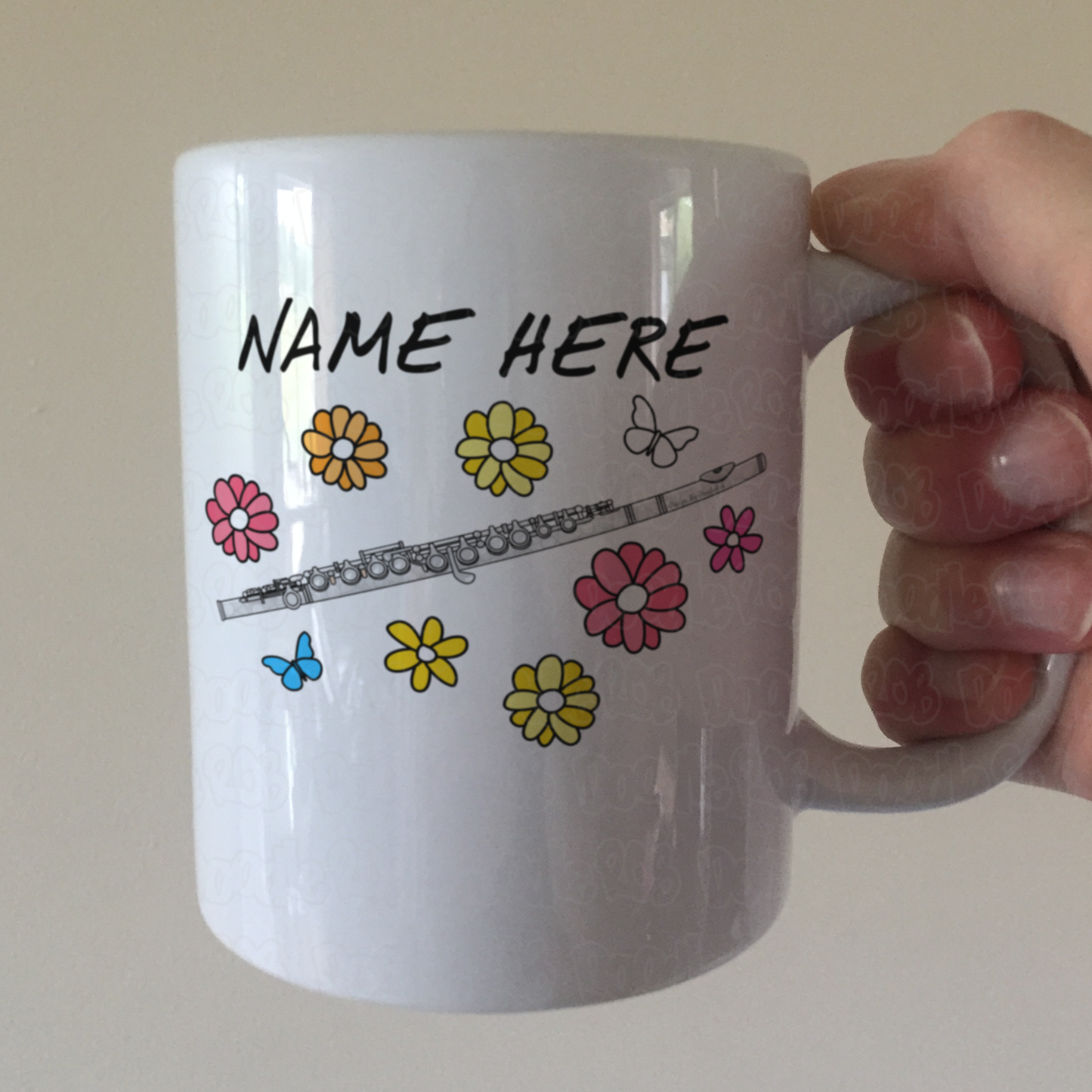 Floral Flute Personalised Mug - Woodwind Musician Gift For Her - Flautist Custom Mug