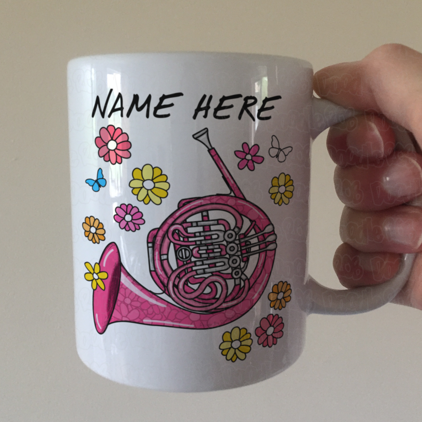 Floral French Horn Personalised Mug - Custom Horn Player Mug - Brass Musician Gift For Her