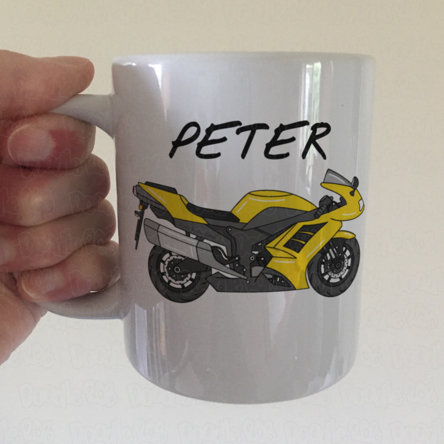Motorbike Personalised Mug (Yellow) - Custom Gift For Biker - Motorcycle Enthusiast Gift