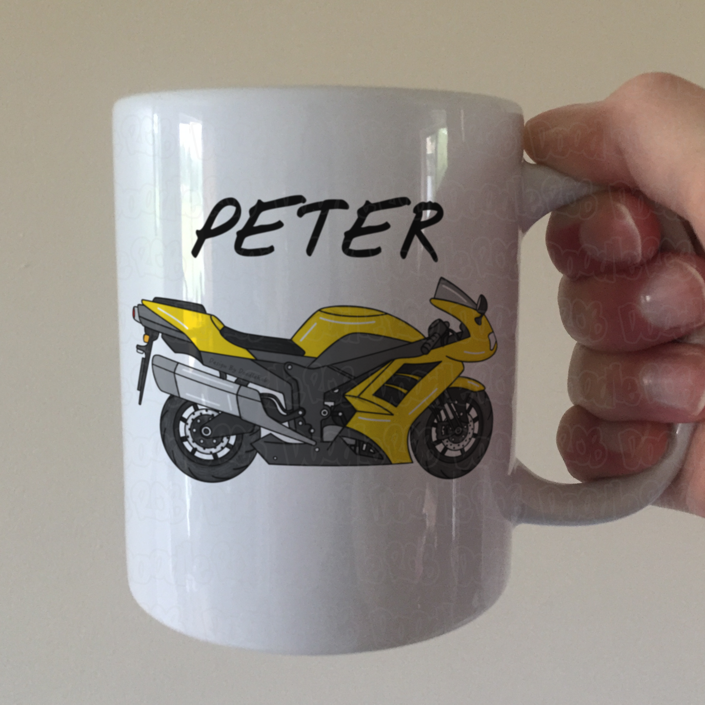 Motorbike Personalised Mug (Yellow) - Custom Gift For Biker - Motorcycle Enthusiast Gift