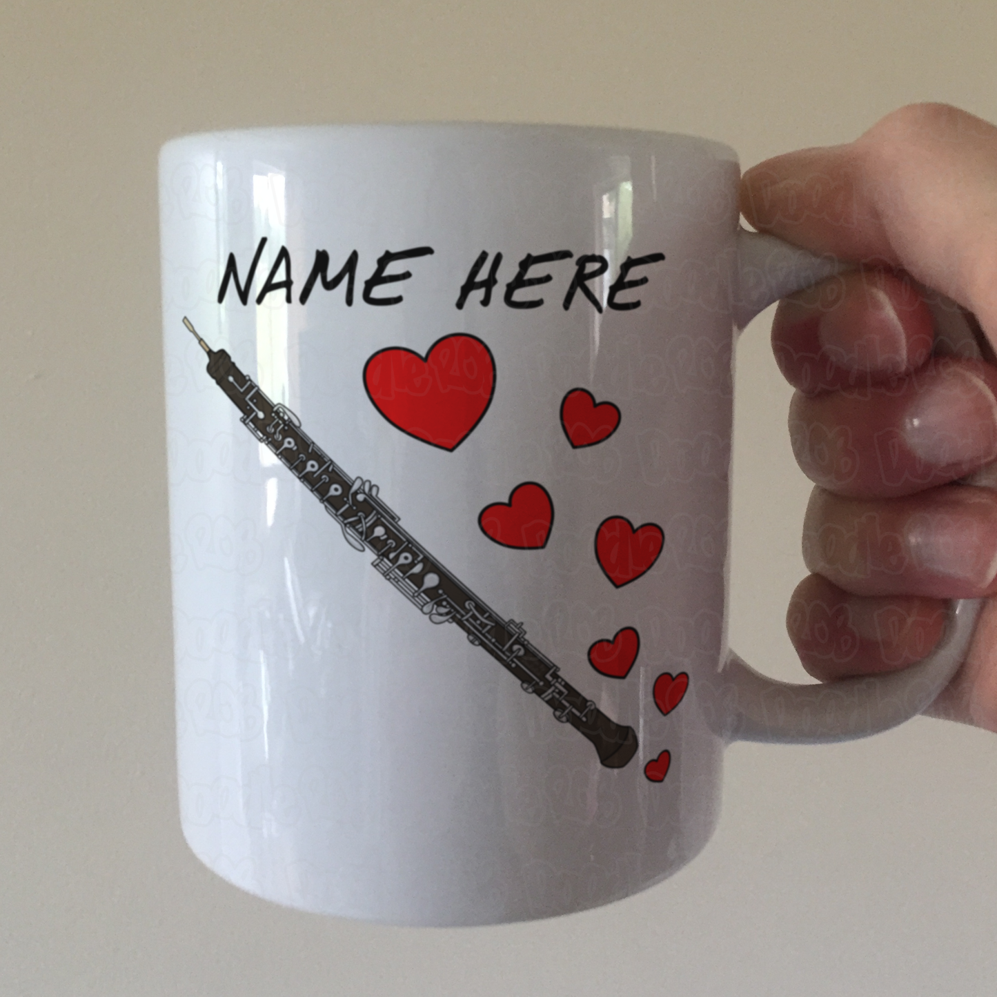Personalised Oboe Mug (Hearts) - Oboist Anniversary Gift - Wedding Musician Custom Mug