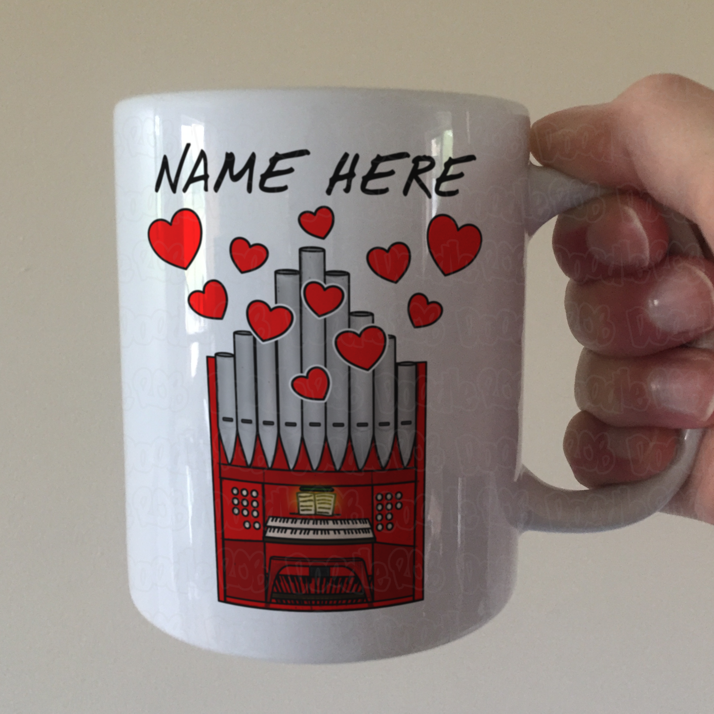 Church Organ Personalised Mug (Hearts) - Church Organist Custom Mug - Wedding Musician Gift