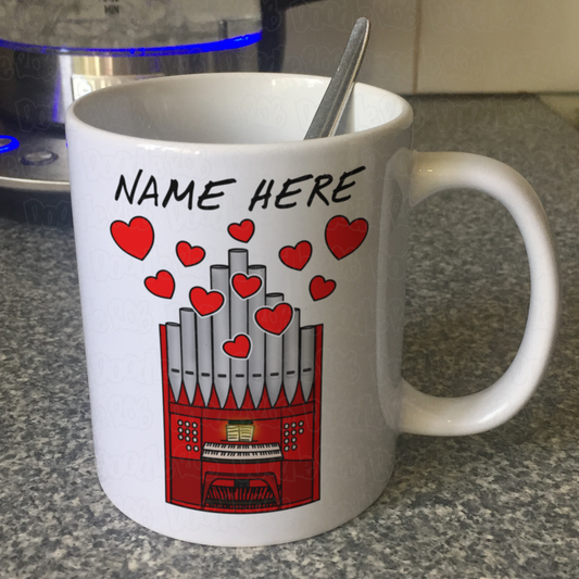 Church Organ Personalised Mug (Hearts) - Church Organist Custom Mug - Wedding Musician Gift