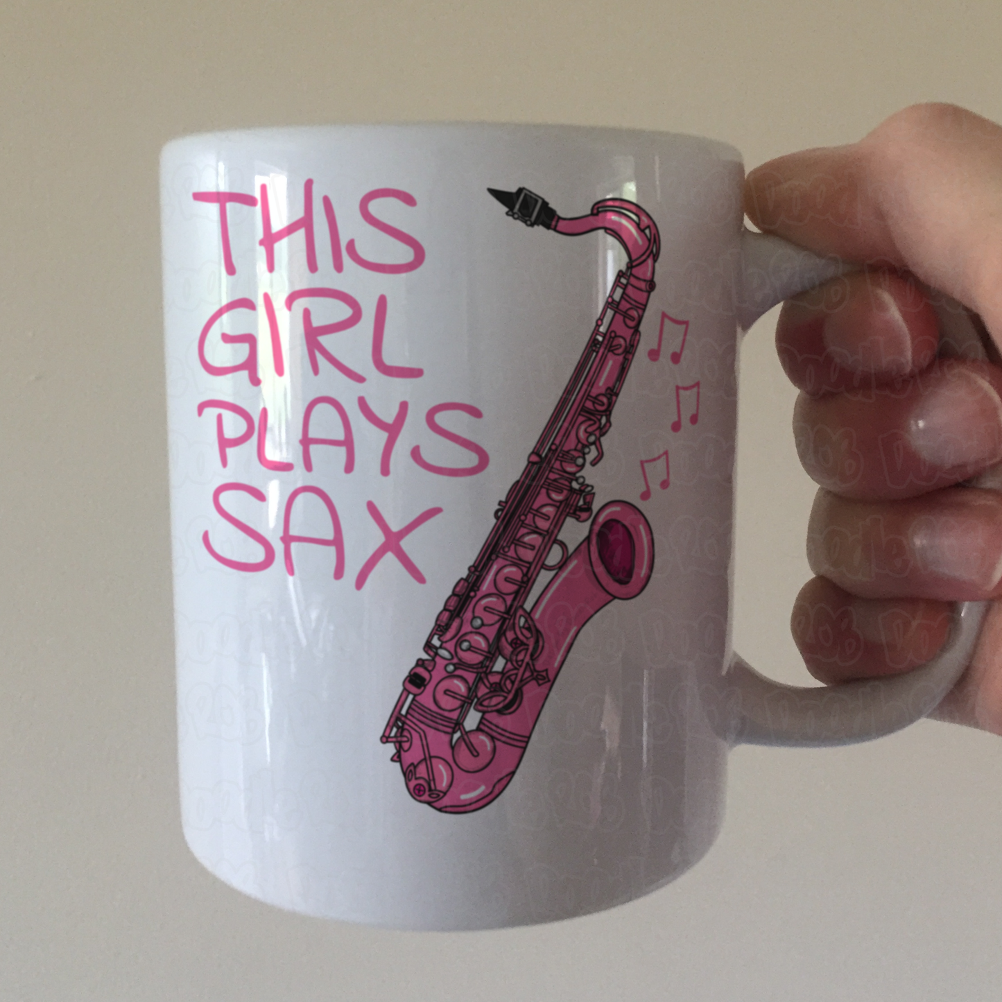 Pink Saxophone Mug - This Girl Plays Sax - Female Saxophonist - Woodwind Musician Gift For Her