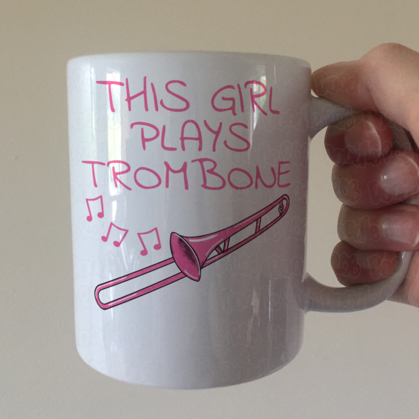 Pink Trombone Mug - This Girl Plays Trombone - Female Trombonist - Brass Musician Gift For Her
