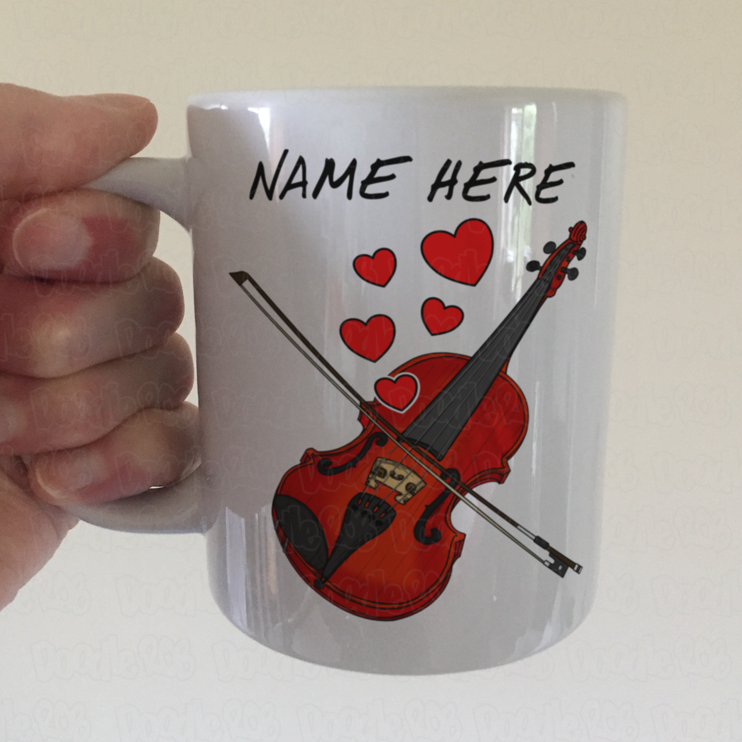 Personalised Violin Mug (Hearts) - Violinist Custom Gift - Wedding Musician Mug