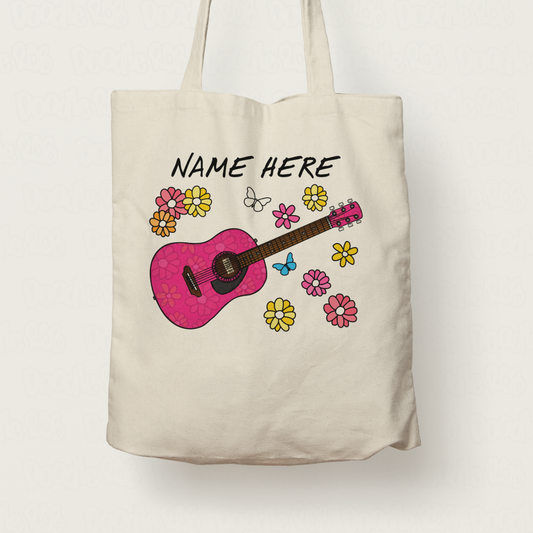 Floral Acoustic Guitar Tote Bag - Custom Gift For Guitarist - Personalised Guitar Gift For Her