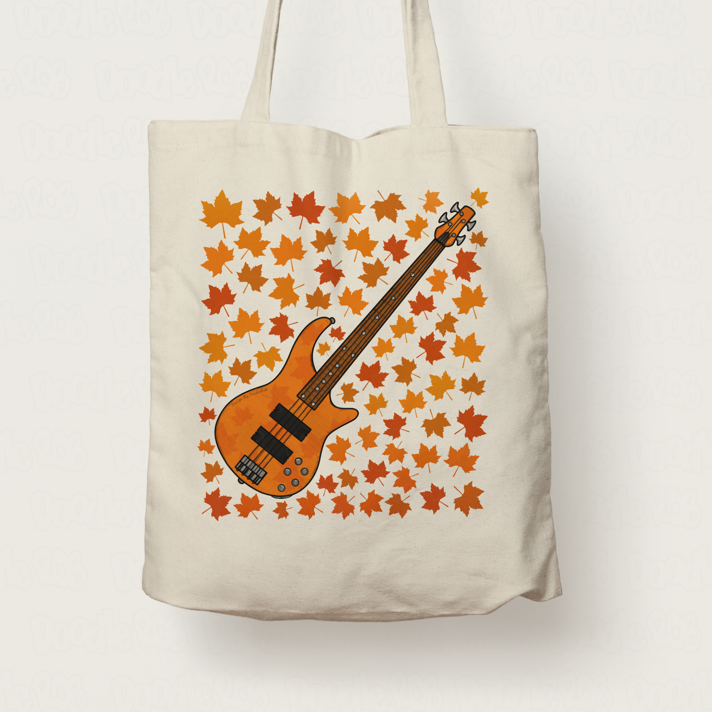 Autumn Bass Guitar Tote Bag (Leaves) - Bassist Gift - Musician Gift For Fall or Thanksgiving