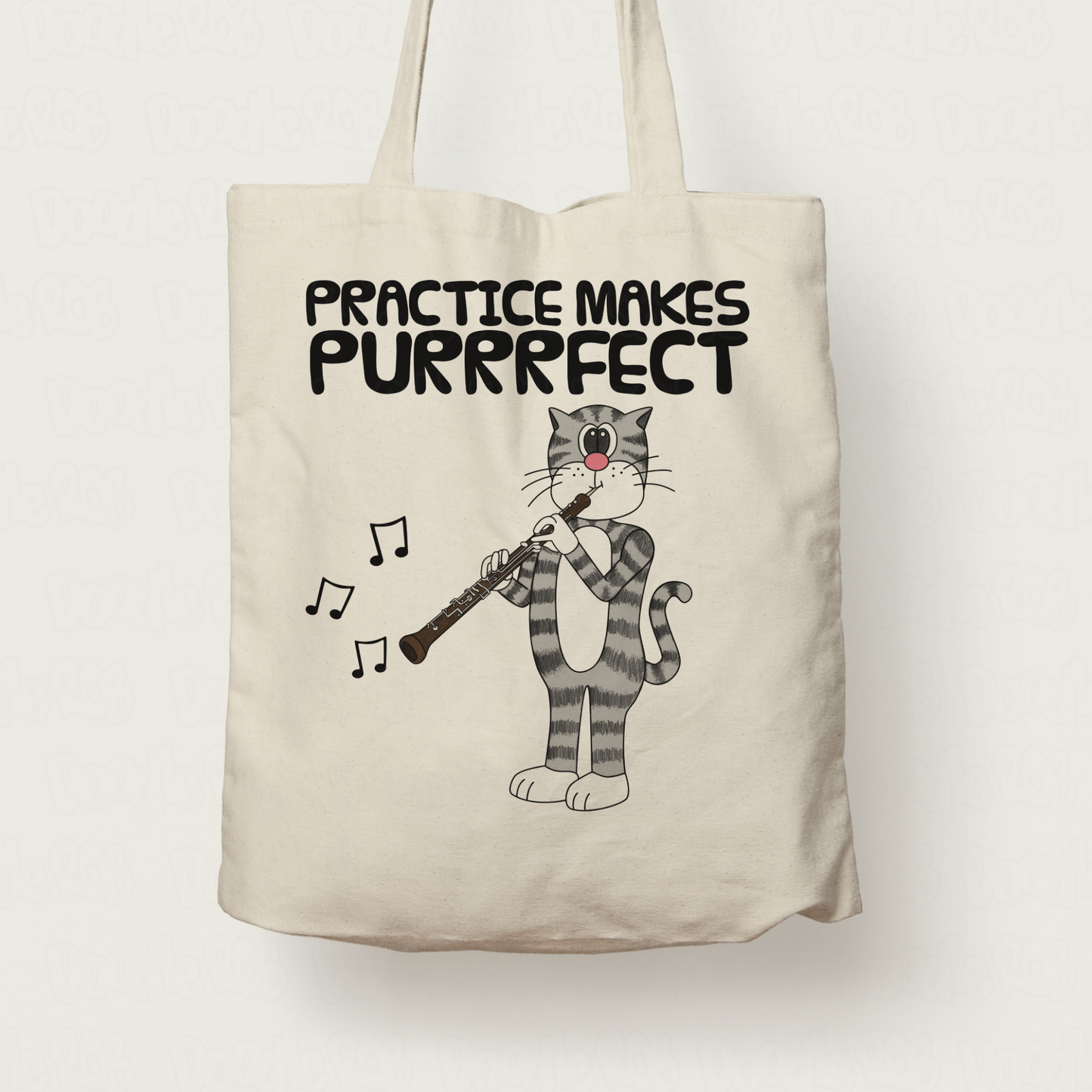 Cat Oboe Tote Bag - Practice Makes Purrrfect - Gift For Oboist - Woodwind Musician Orchestra Gift