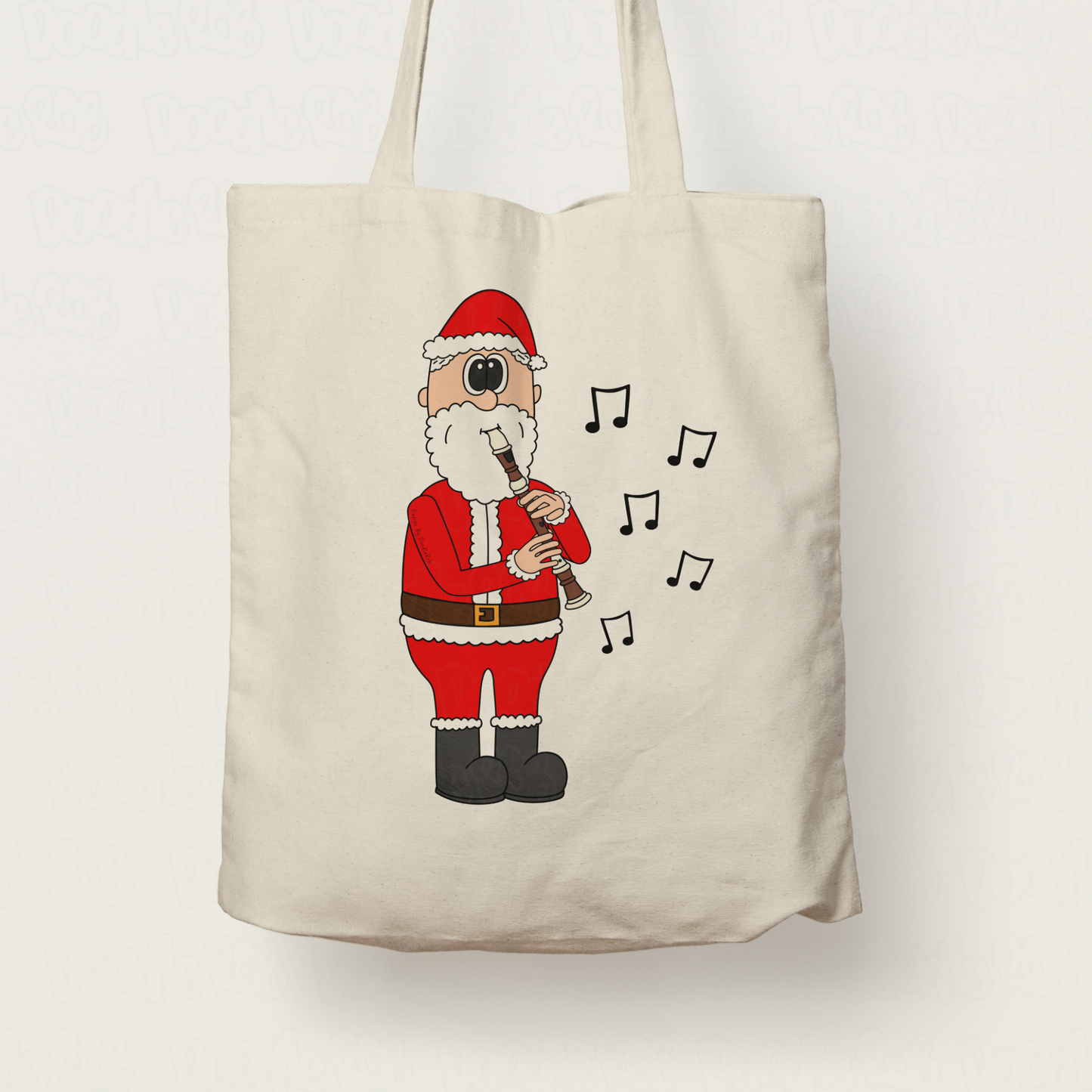 Recorderist Christmas Tote Bag - Santa Playing Recorder - School Music Teacher Xmas Gift