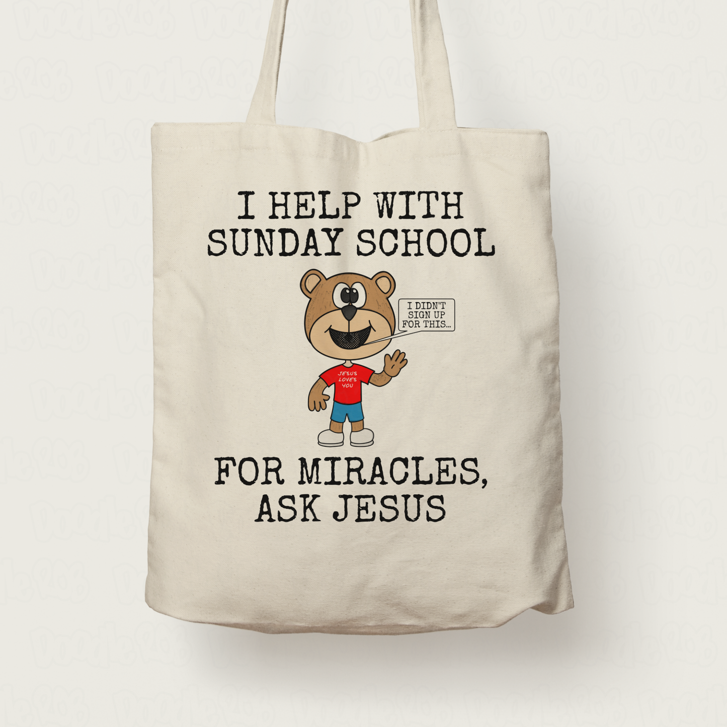 Church Sunday School Tote Bag - For Miracles, Ask Jesus - Funny Christian Gift
