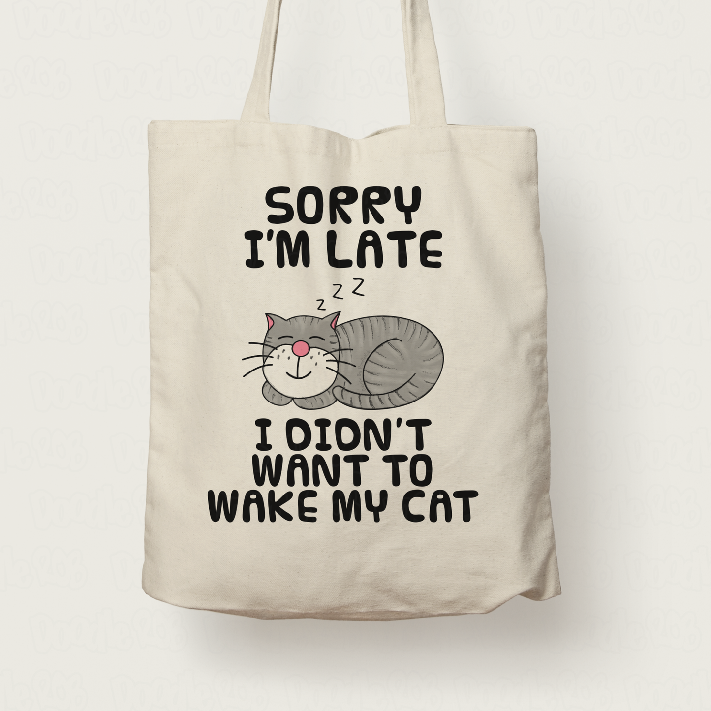 Sleeping Cat Tote Bag (Grey) - Sorry I'm Late, I Didn't Want To Wake My Cat - Funny Gift For Cat Lover