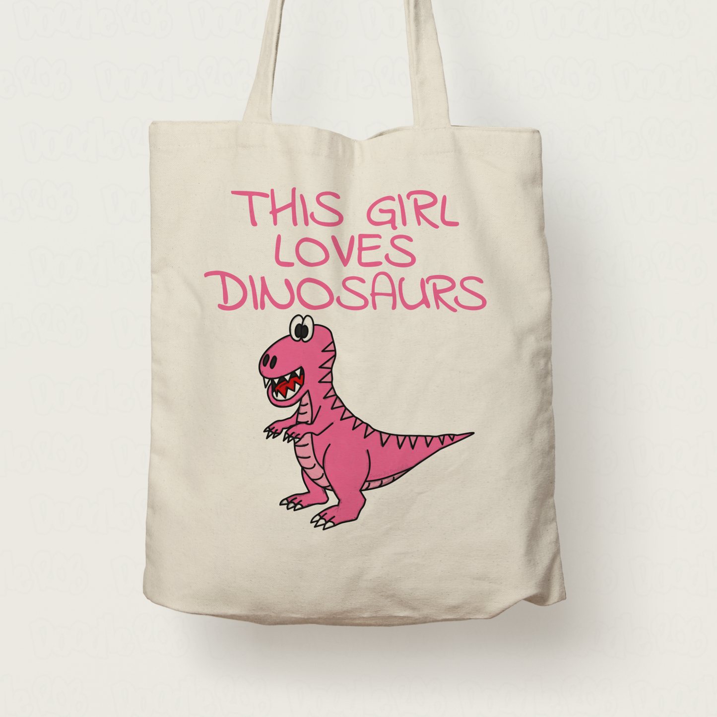 Girl's T-Rex Dinosaur Tote Bag - This Girl Loves Dinosaurs - Pink Dinosaur Gift