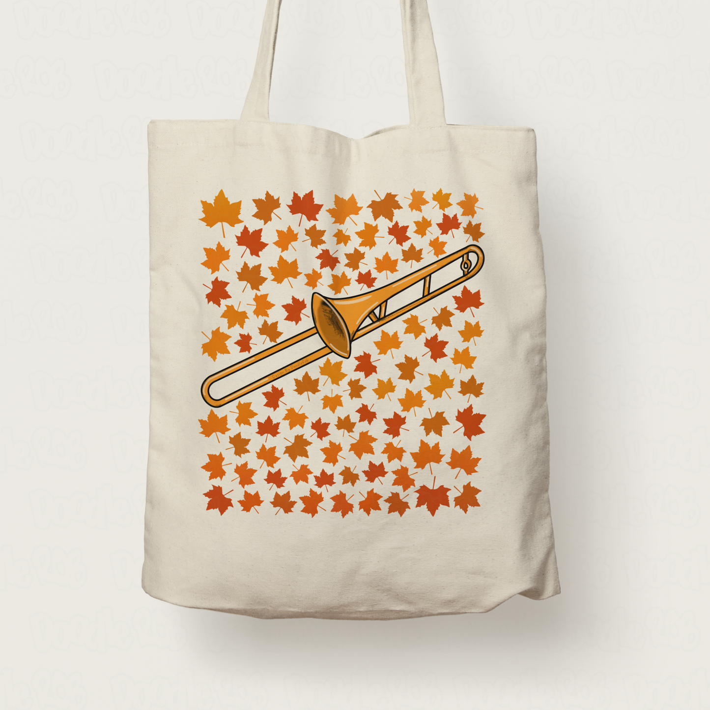 Autumn Trombone Tote Bag (Leaves) - Gift For Trombonist - Brass Musician Gift For Fall or Thanksgiving
