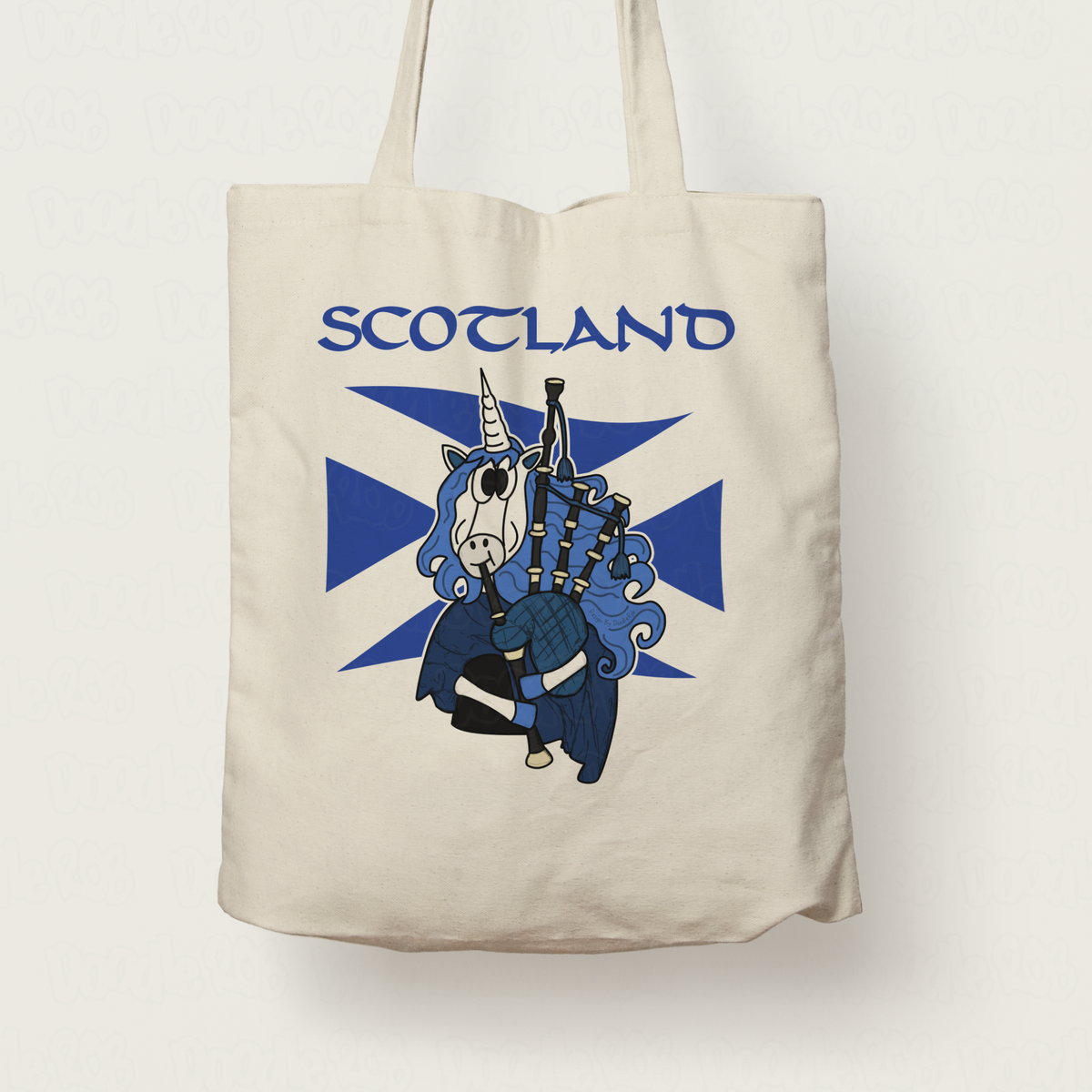 Scottish Flag Unicorn Tote Bag - Unicorn Playing Bagpipes - Funny Scotland Tote Bag - St Andrew's Day Gift