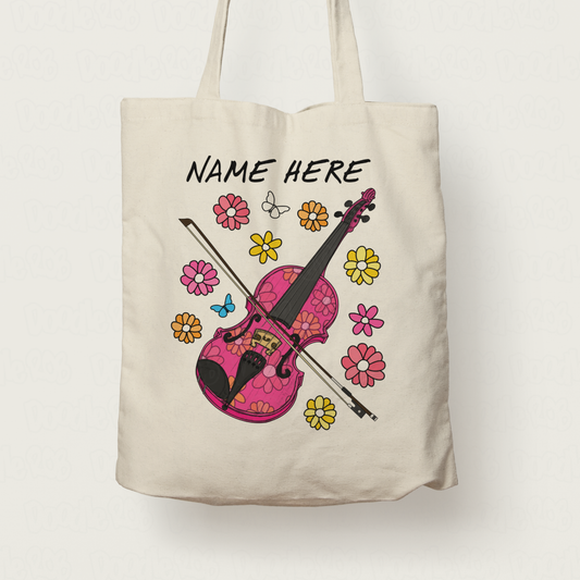 Floral Violin Tote Bag - Custom Gift For Violinist - Personalised Violin Gift For Her