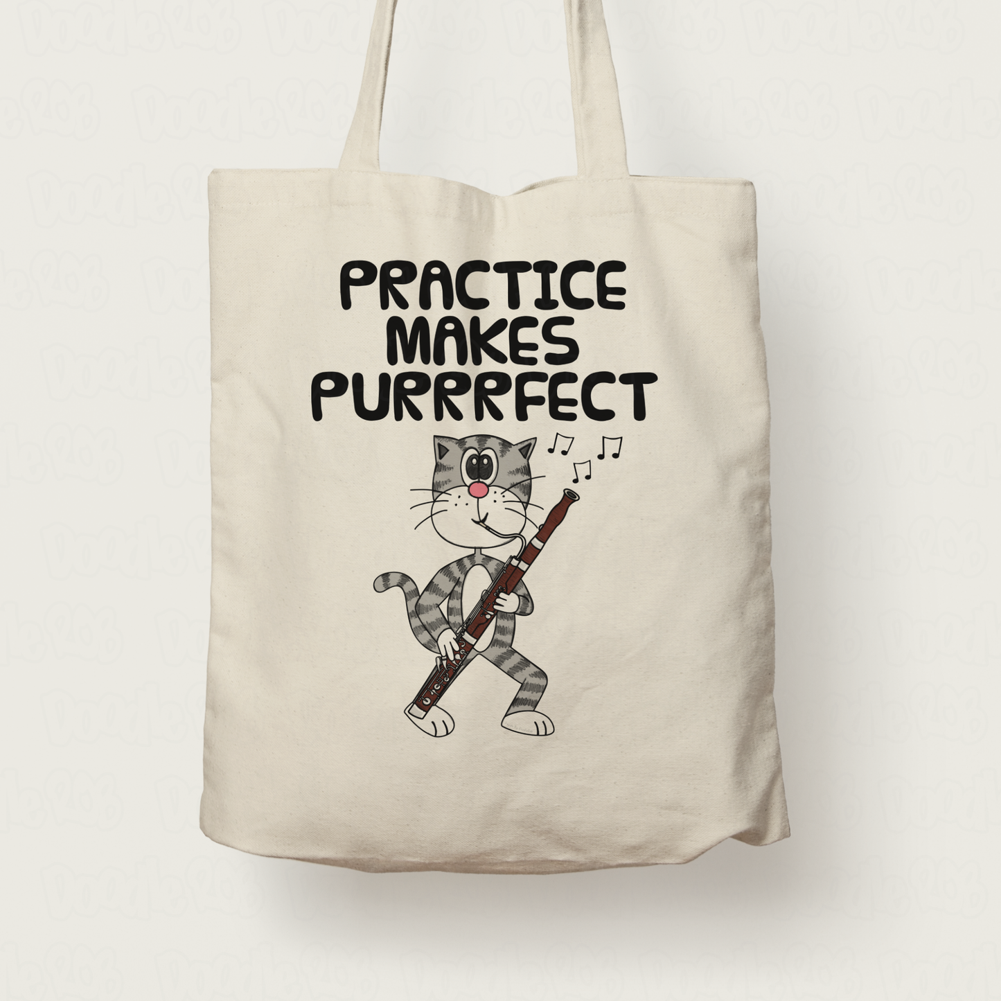 Cat Playing Bassoon Tote Bag - Practice Makes Purrrfect - Gift For Bassoonist - Woodwind Musician Orchestra Gift