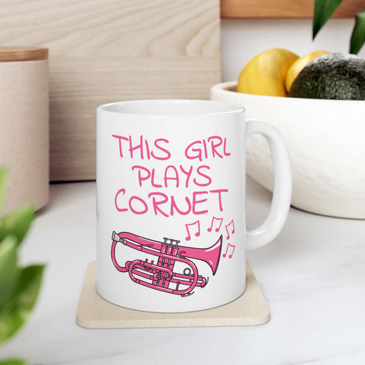 Girl's Cornet Mug - This Girl Plays Cornet - Female Cornetist - Brass Musician Gift For Her (USA)