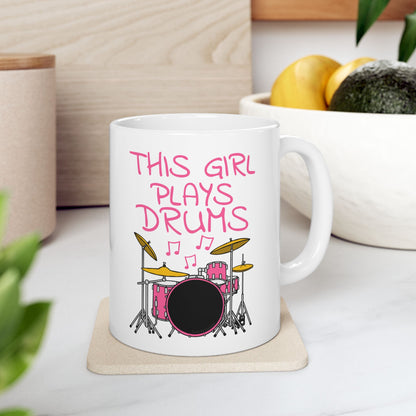 Girl's Drum Kit Mug - This Girl Plays Drums - Female Drummer - Musician Gift For Her (USA)