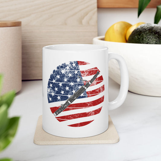 USA Flag Bassoon Mug - Patriotic Bassoonist Mug - 4th July Musician Gift