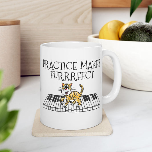 Cat Piano Mug - Practice Makes Purrrfect - Gift For Pianist - Piano Teacher Mug (USA)