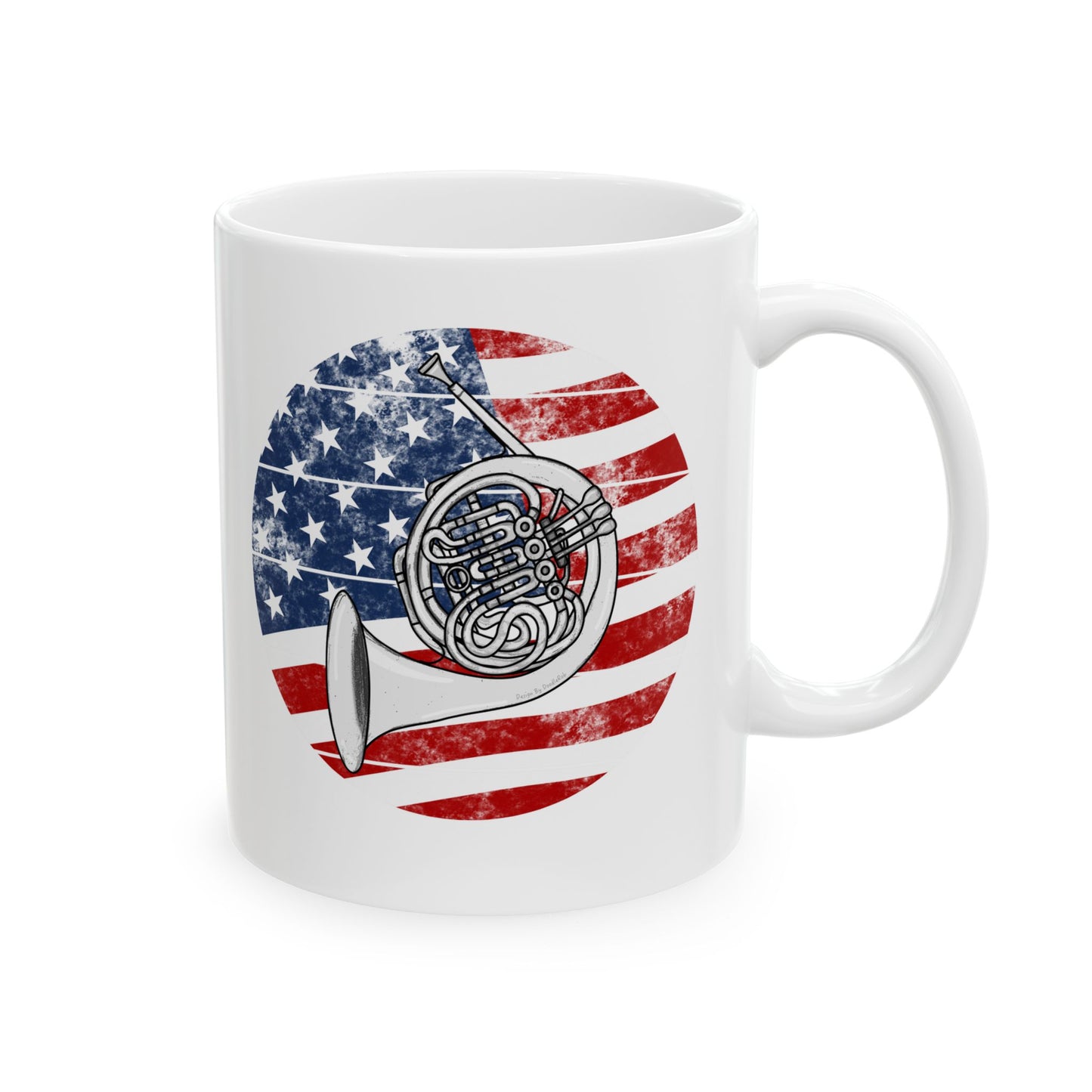 USA Flag French Horn Mug - Patriotic Brass Player Gift - 4th July Musician Mug