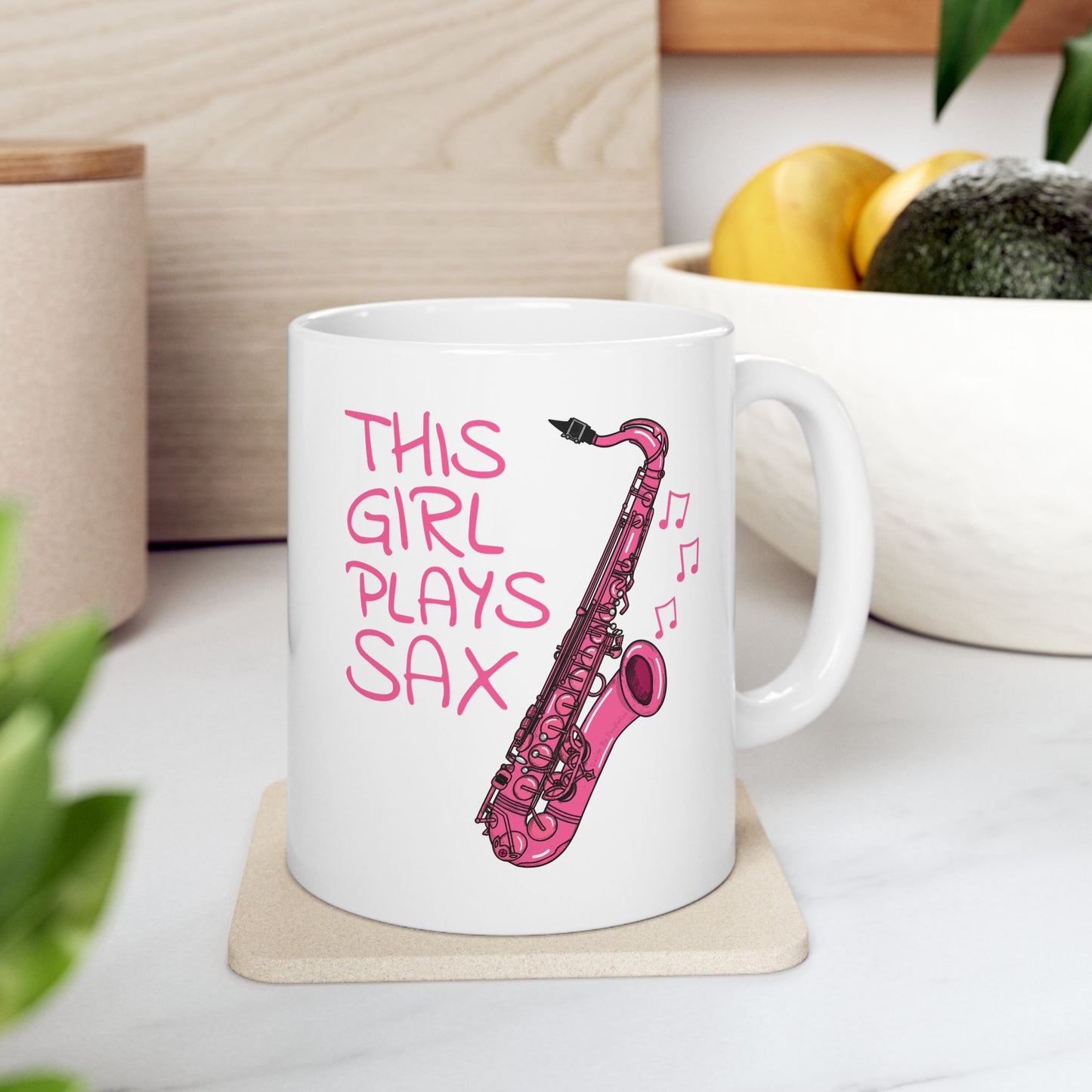 Girl's Saxophone Mug - This Girl Plays Sax - Female Saxophonist - Jazz Musician Gift For Her (USA)