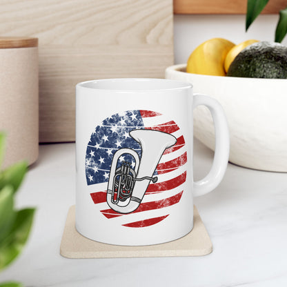 USA Flag Tuba Mug - Patriotic Tubaist Mug - 4th July Brass Musician Gift