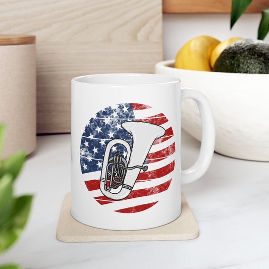 USA Flag Tuba Mug - Patriotic Tubaist Mug - 4th July Brass Musician Gift