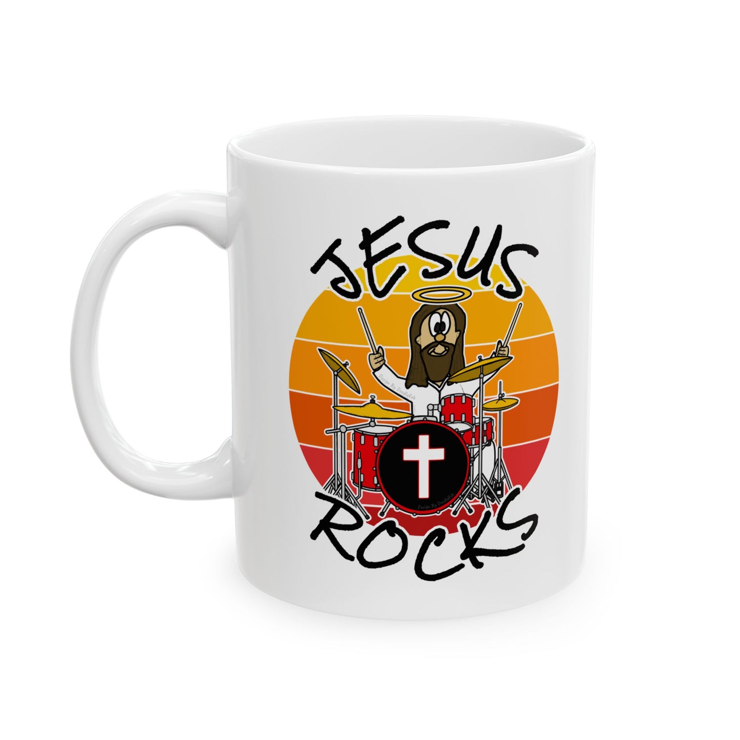 Christian Drummer Mug - Jesus Rocks - Drum Teacher Gift - Worship Drummer Mug (USA)