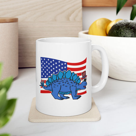 Stegosaurus Dinosaur USA Flag Mug - Patriotic Dinosaur Mug - 4th July Dinosaur Gift