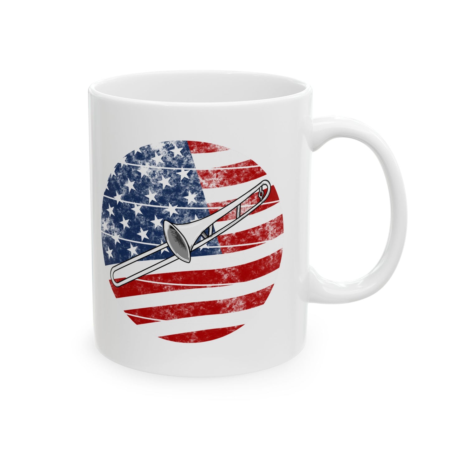 USA Flag Trombone Mug - Patriotic Trombonist Mug - 4th July Musician Gift