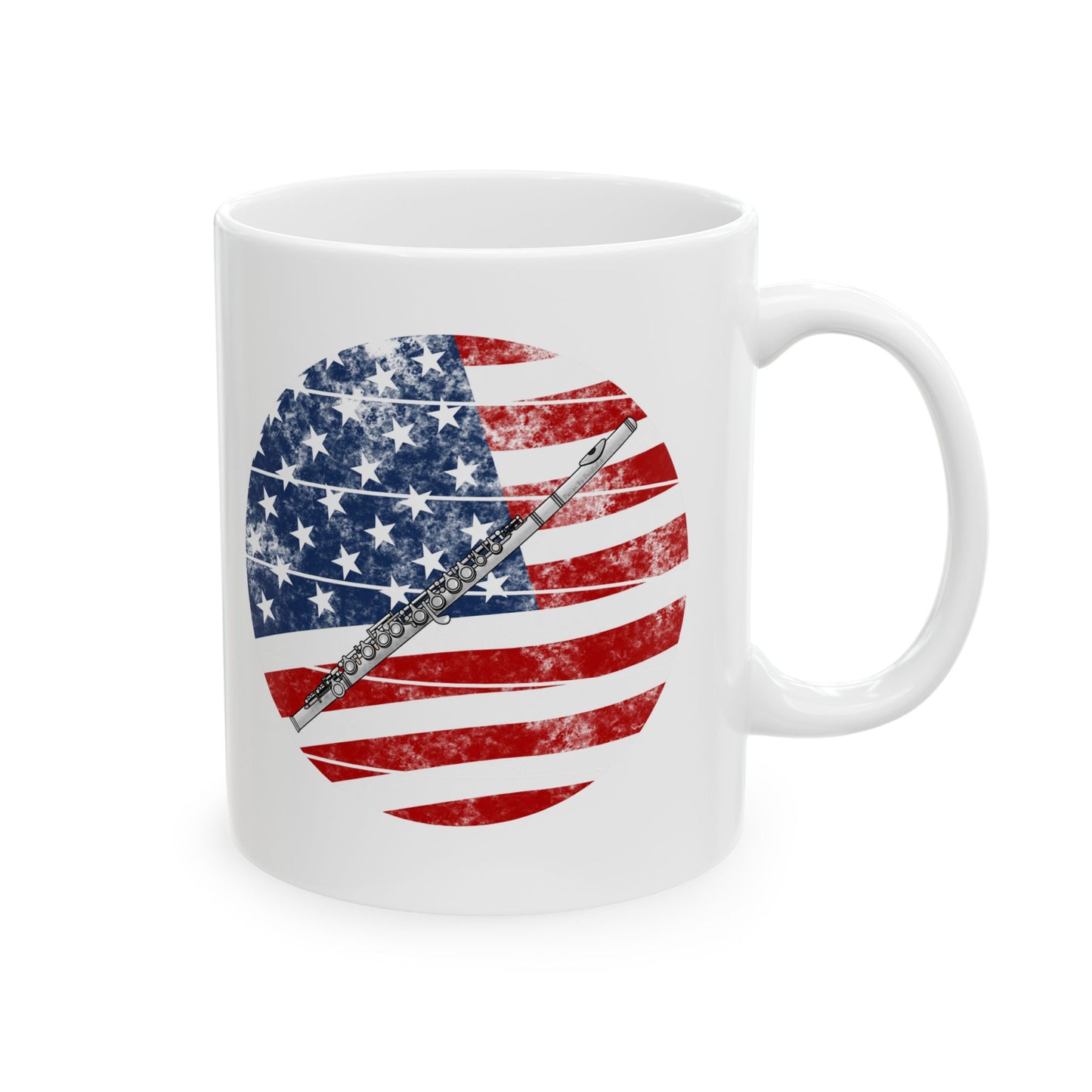 USA Flag Flute Mug - Patriotic Flutist Mug - 4th July Musician Gift