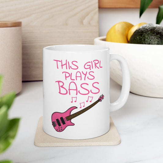 Girl's Bass Guitar Mug - This Girl Plays Bass - Female Bassist - Musician Gift For Her (USA)