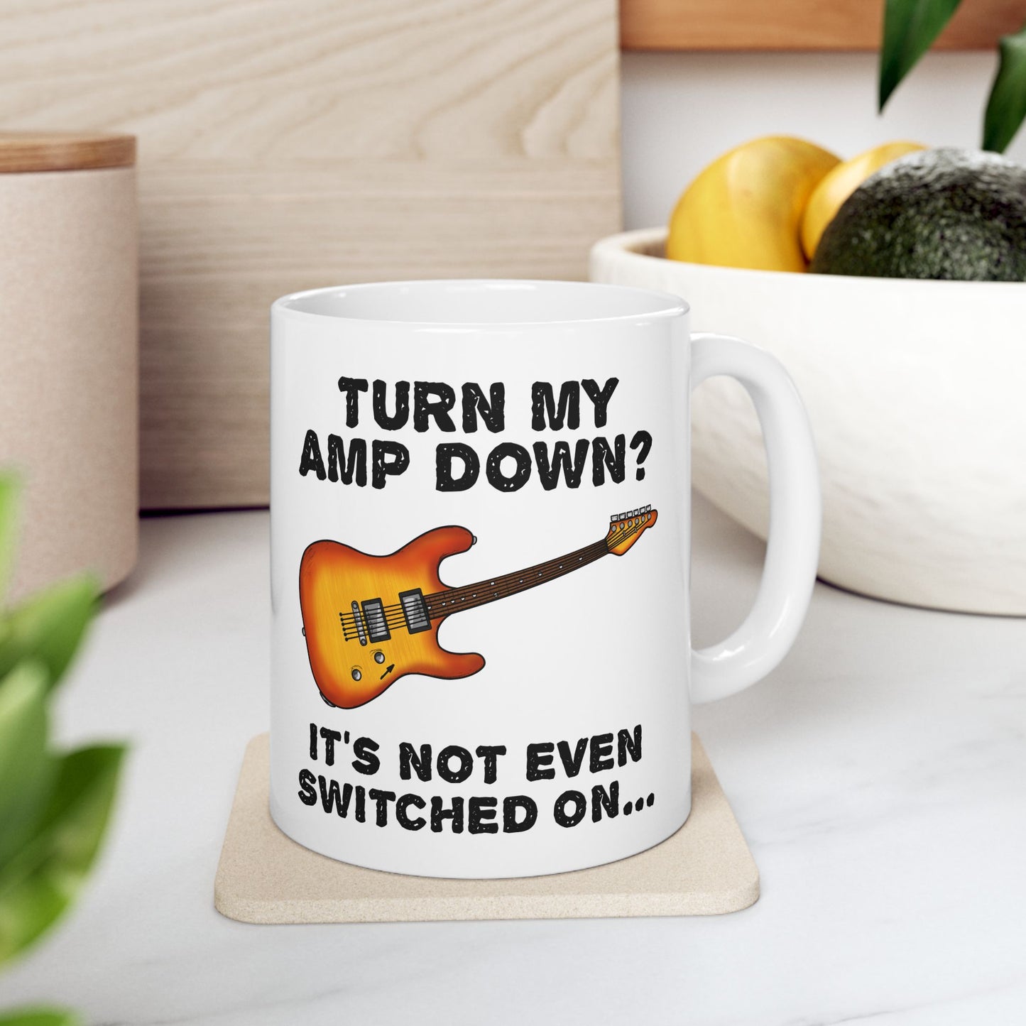 Funny Electric Guitar Mug - Turn My Amp Down? It's Not Even Switched On - Church Guitarist Gift (USA)