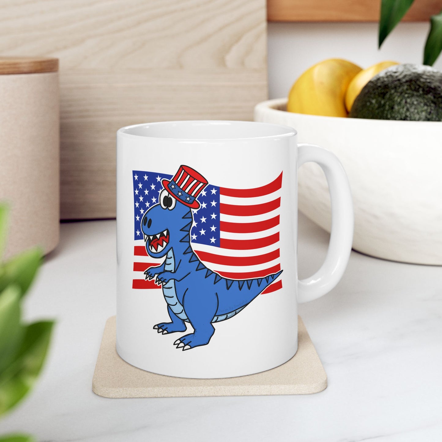 T-Rex Dinosaur USA Flag Mug - Patriotic Dinosaur Mug - 4th July Dinosaur Gift