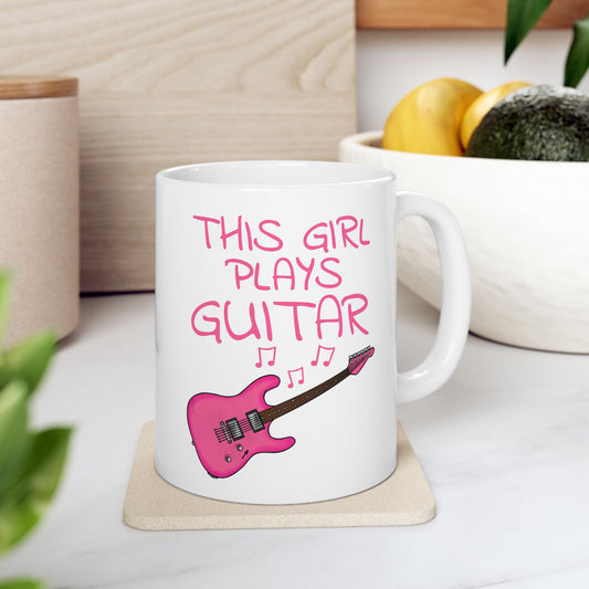 Girl's Electric Guitar Mug - This Girl Plays Guitar - Female Guitarist - Musician Gift For Her (USA)