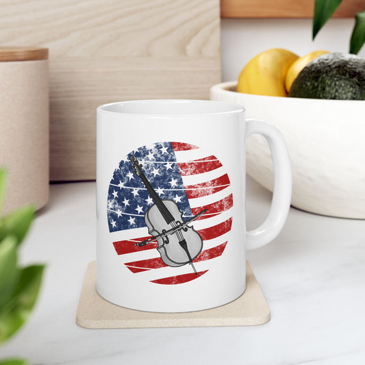 USA Flag Cello Mug - Patriotic Cellist Mug - 4th July Musician Gift