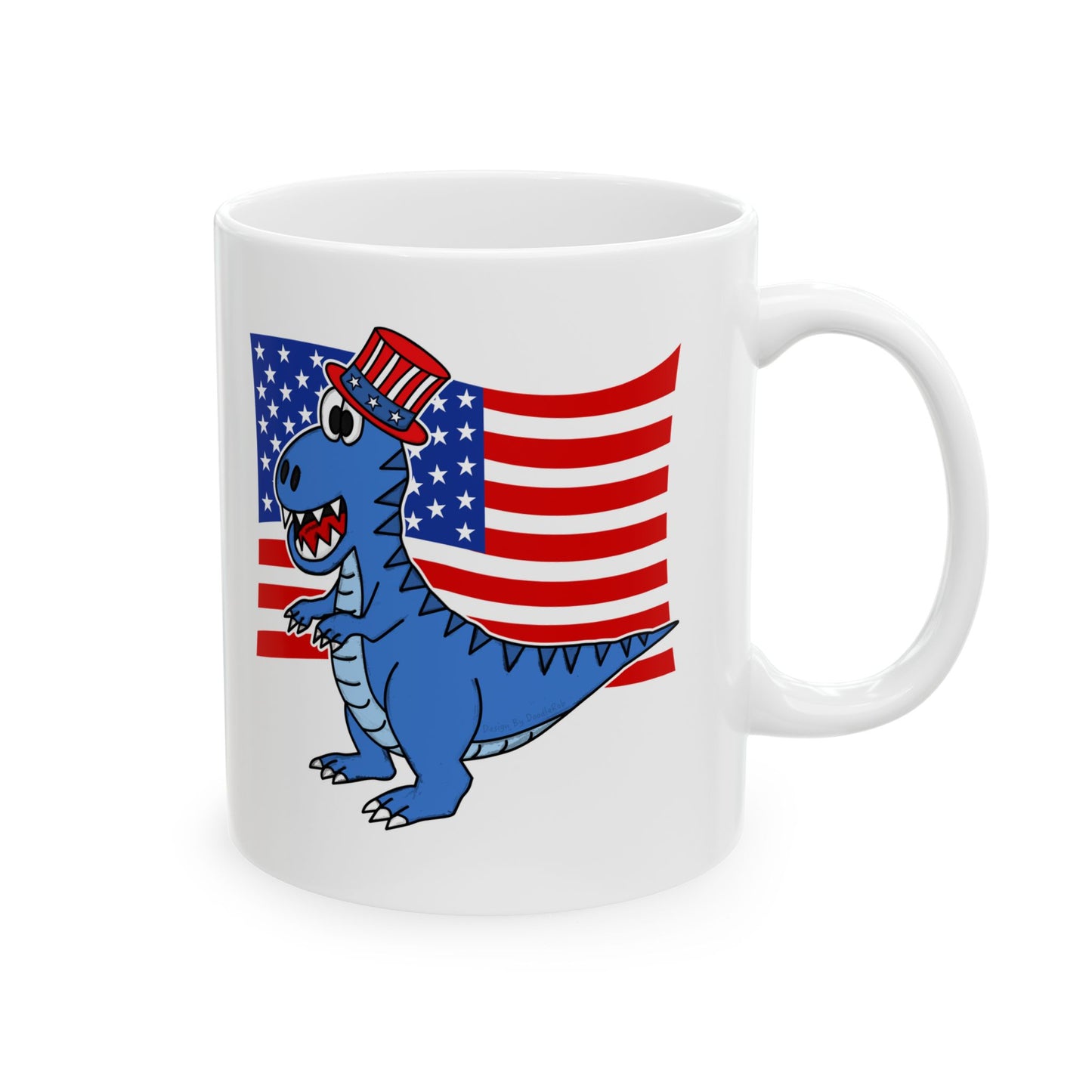 T-Rex Dinosaur USA Flag Mug - Patriotic Dinosaur Mug - 4th July Dinosaur Gift
