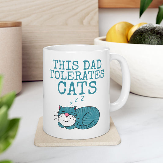 Dad Funny Cat Mug - This Dad Tolerates Cats - Cat Father's Day Gift (USA)
