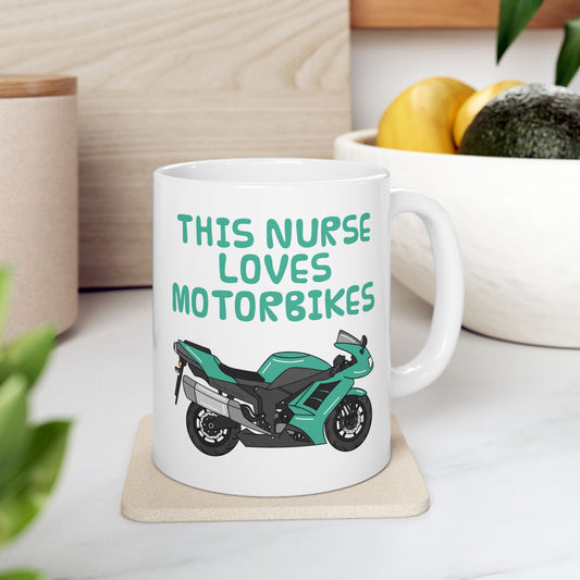Nurse Biker Mug - This Nurse Loves Motorbikes - Motorcycle Enthusiast Gift For Nurse (USA)