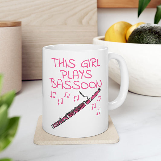 Girl's Bassoon Mug - This Girl Plays Bassoon - Female Bassoonist - Woodwind Musician Gift For Her (USA)
