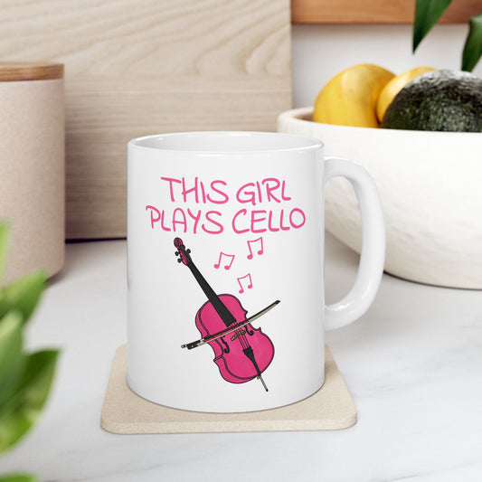 Girl's Cello Mug - This Girl Plays Cello - Female Cellist - String Musician Gift For Her (USA)