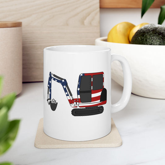 Digger USA Flag Mug - Patriotic Digger Driver Mug - 4th July Gift For Construction Worker