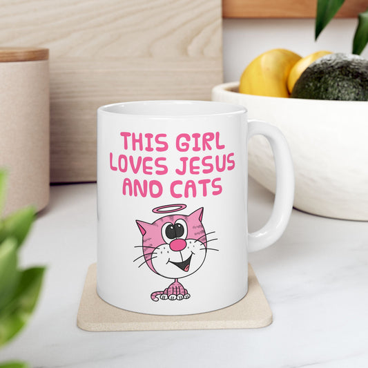 Christian Cat Mug For Women - This Girl Loves Jesus And Cats - Gift For Cat Lover - Cute Church Mug (USA)