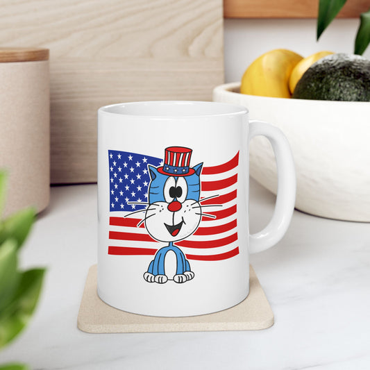 Cat USA Flag Mug - Patriotic Cat Mug - 4th July Cat Lover Gift
