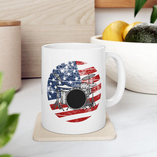 USA Flag Drummer Mug - Patriotic Drum Teacher Gift - 4th July Musician Mug