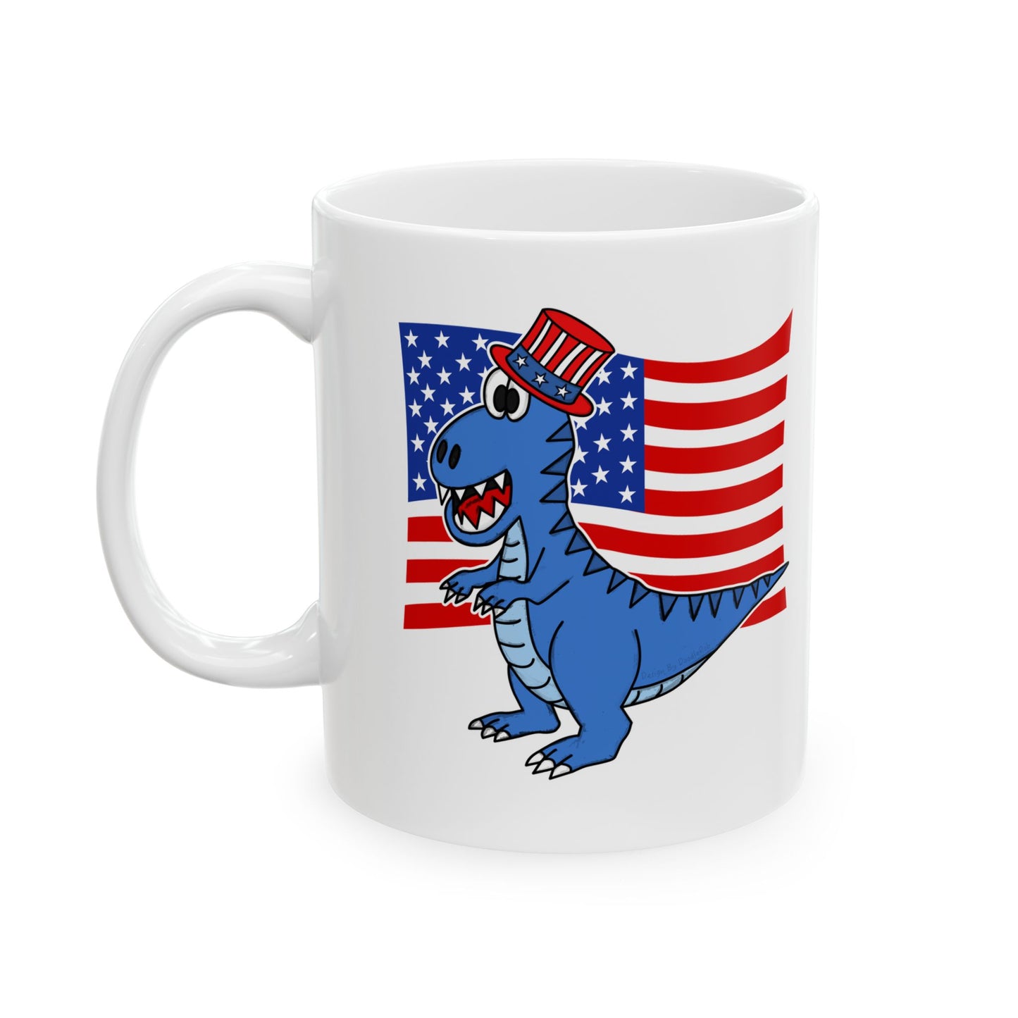 T-Rex Dinosaur USA Flag Mug - Patriotic Dinosaur Mug - 4th July Dinosaur Gift
