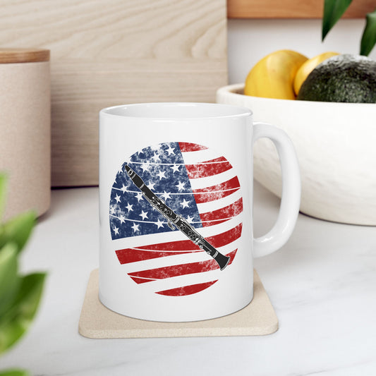 USA Flag Clarinet Mug - Patriotic Clarinetist Mug - 4th July Musician Gift