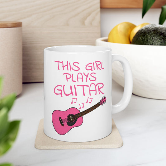 Girl's Acoustic Guitar Mug - This Girl Plays Guitar - Female Guitarist - Musician Gift For Her (USA)